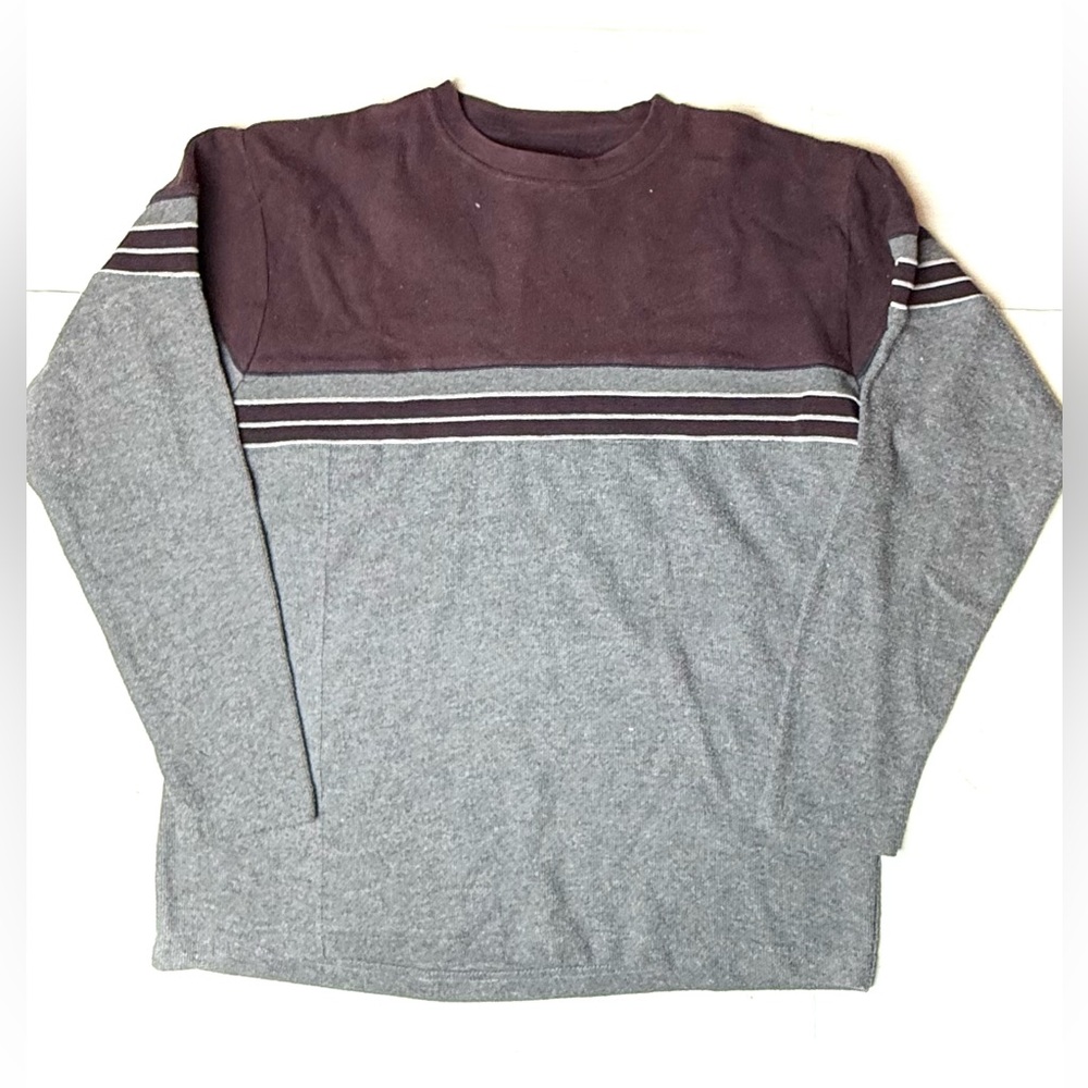 Vintage Poore‎ Simons Jeans Wear Mens Large Sweater Gray Maroon Colorblock 90s